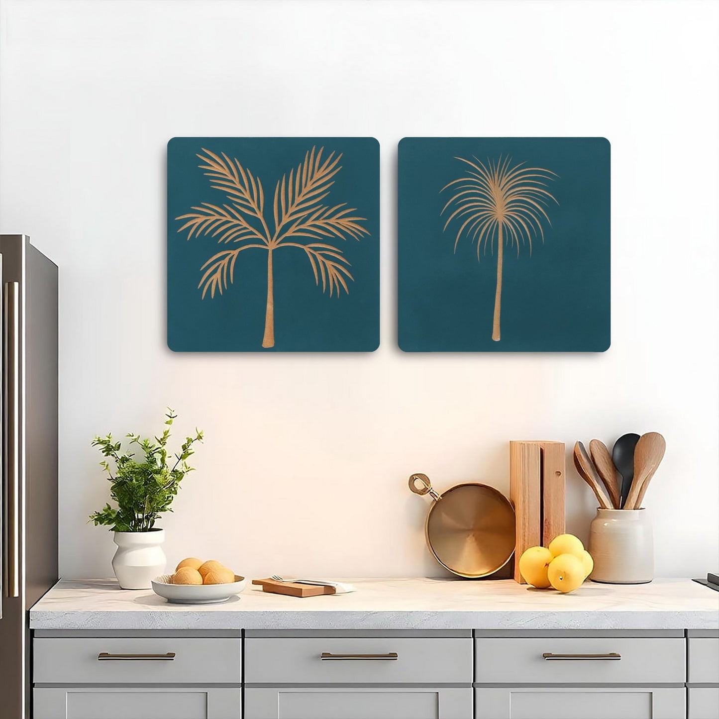 Set of 2 Hand-Carved Leaf Wall Panel