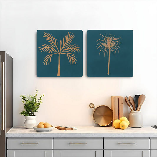Set of 2 Hand-Carved Leaf Wall Panel