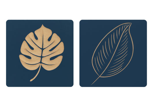 Set of 2 Blue Hand-Carved Leaf Wall Panel – Natural Elegance for Modern Homes