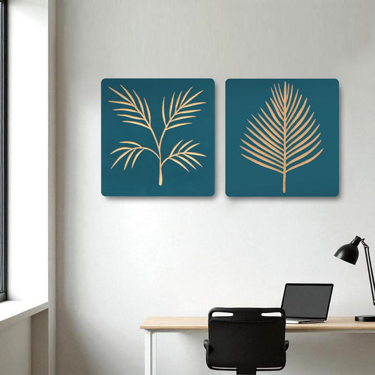 Set of 2 Blue Wall Panel – Hand-Carved Leaf Design for Artisanal Decor