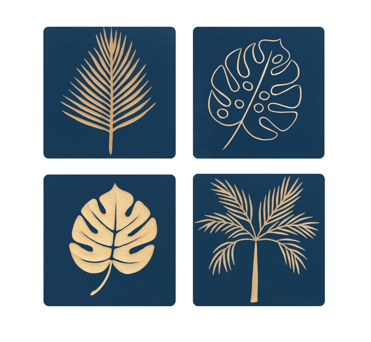 Set of 4 Blue Hand-Carved Wall Panels – Nature-Inspired Leaf Design
