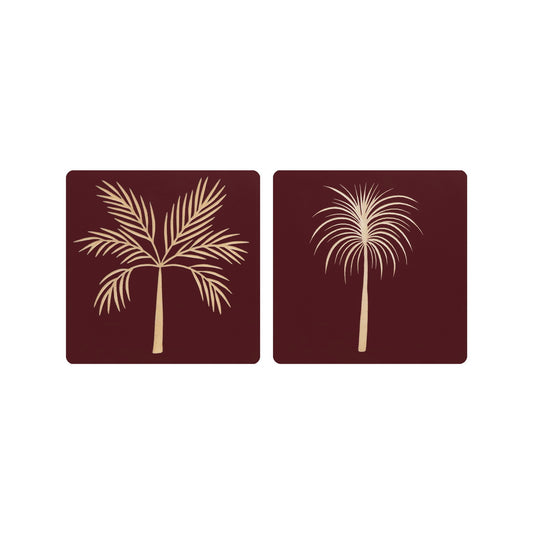 Maroon Hand-Carved Wall Panel Set – Tropical Palm Design (set of 2)
