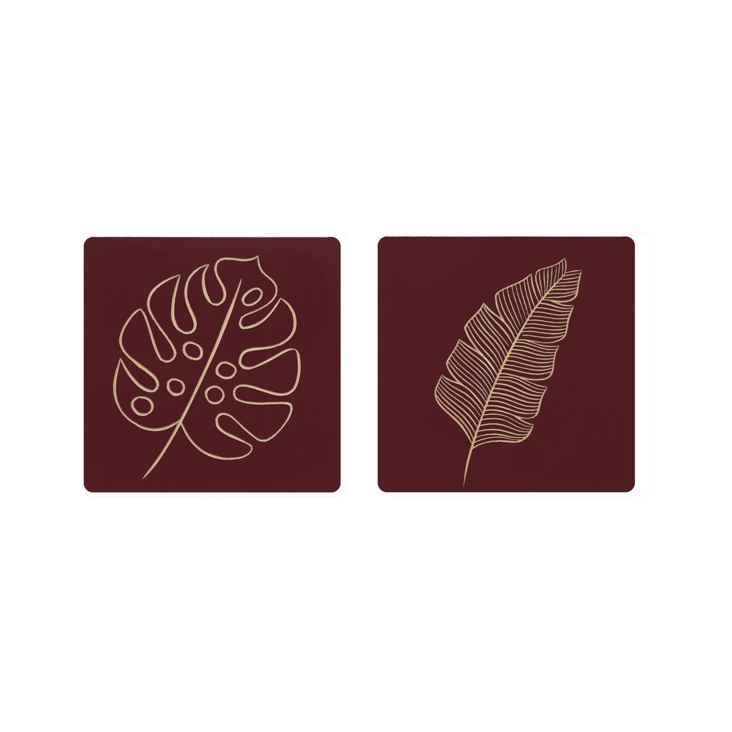 Handcrafted Leaf Wall Panel Set – Maroon Base with Natural Wood Hand-Carved