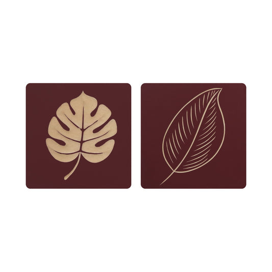 Furniza Maroon Wall Panel Set – Hand-Carved Wooden Leaf Art (Set of 2)