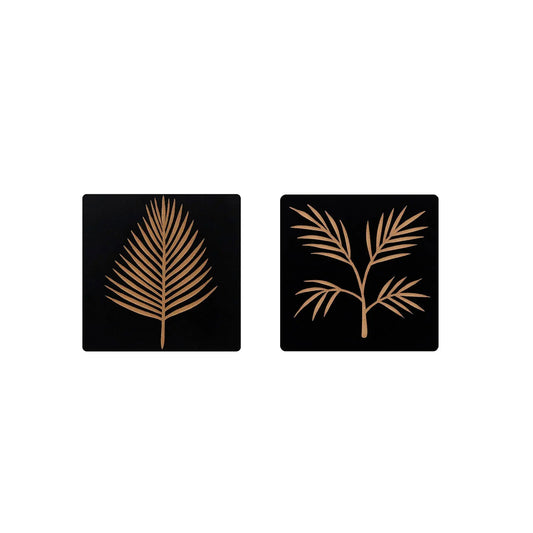 Set of 2 Hand-Carved Leaf Wall Panel - Furniza