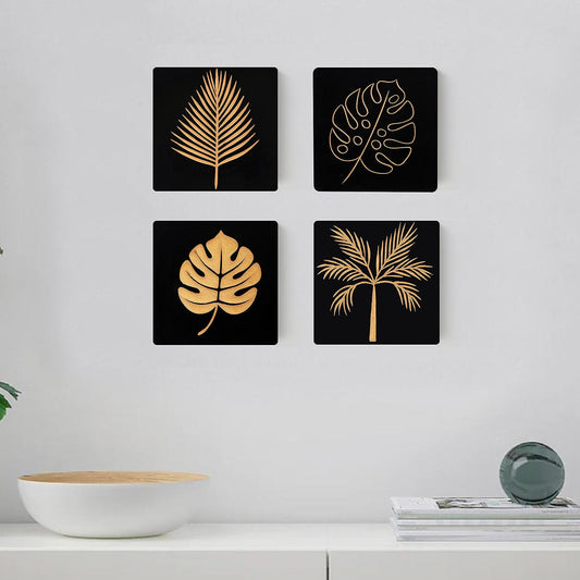 Set of 4 Hand-Carved Leaf Wall Panels – Solid Engineered Wood
