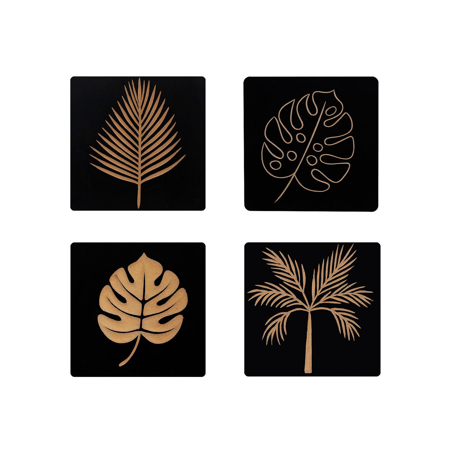 Set of 4 Hand-Carved Leaf Wall Panels – Solid Engineered Wood