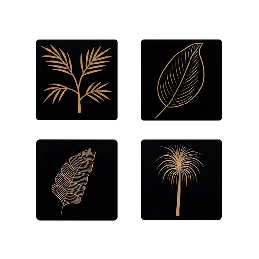 Set of 4 Leaf Design Hand-carved Wall Panels – Solid Engineered Wood FURNIZA