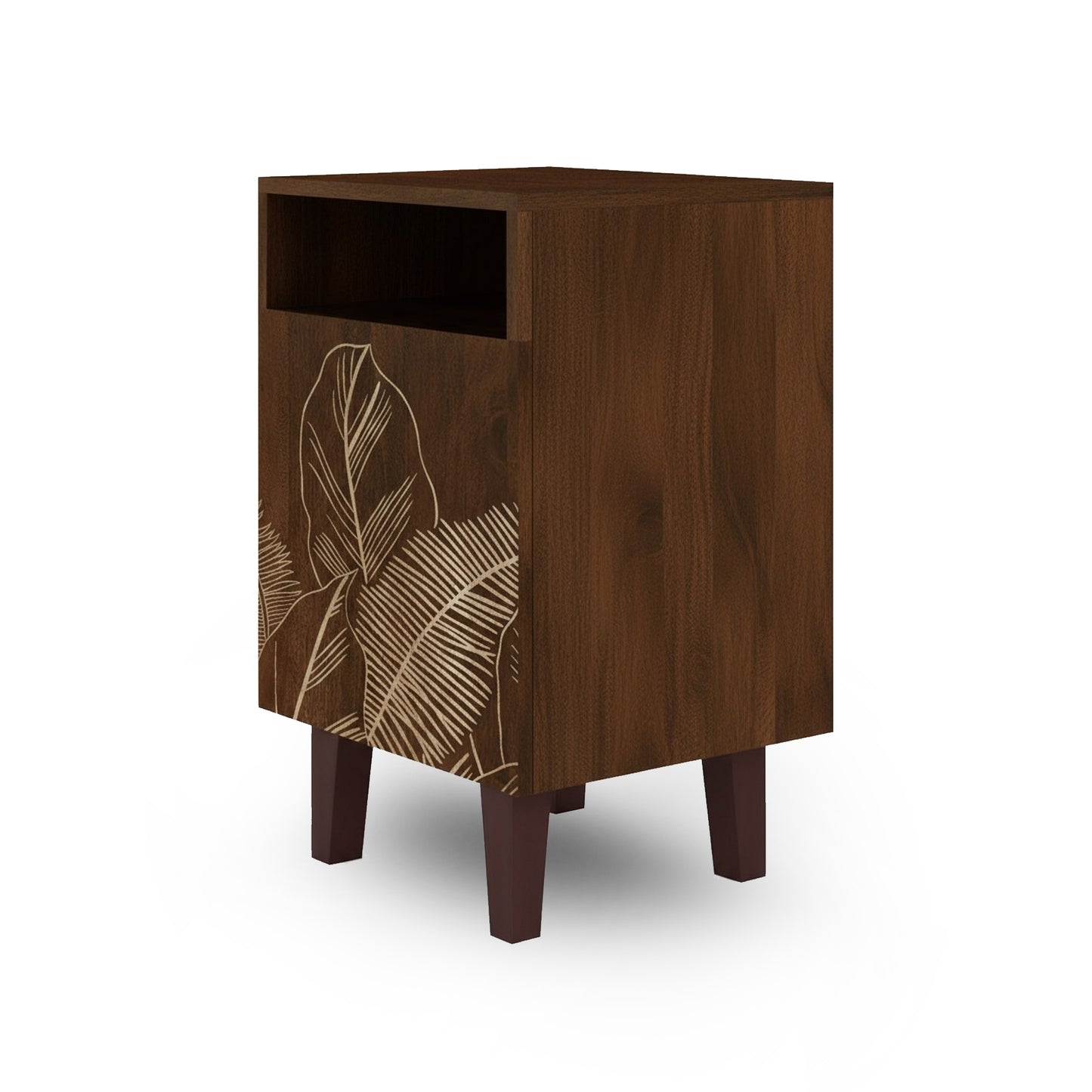 Hand-carved floral pattern Wooden Bedside Table – 1 Door Nightstand