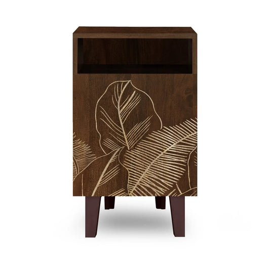 Hand-carved floral pattern Wooden Bedside Table – 1 Door Nightstand