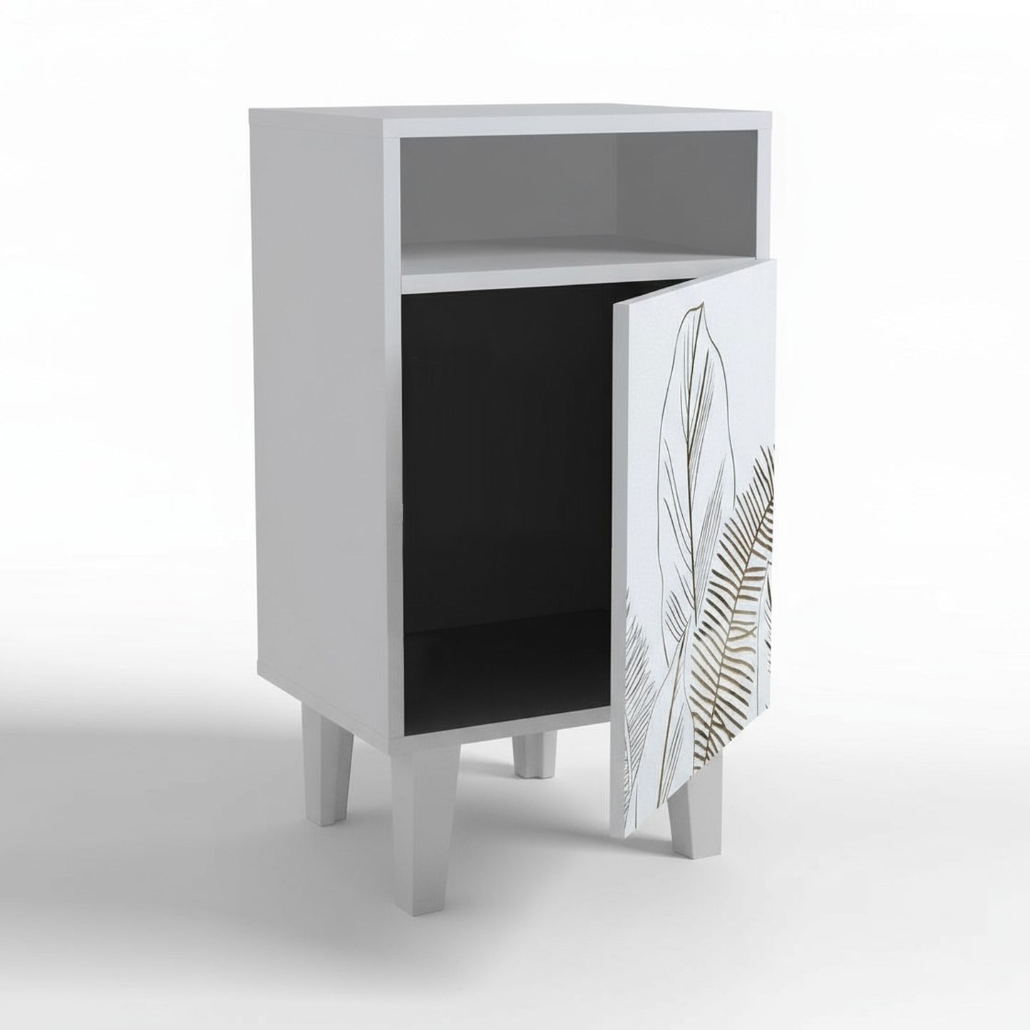 Hand-carved floral pattern Wooden Bedside Table – 1 Door Nightstand