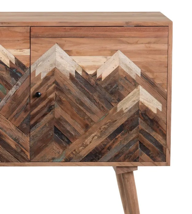 3 Door Sideboard Natural Finish with Mountain Design | Solid Acacia Wood