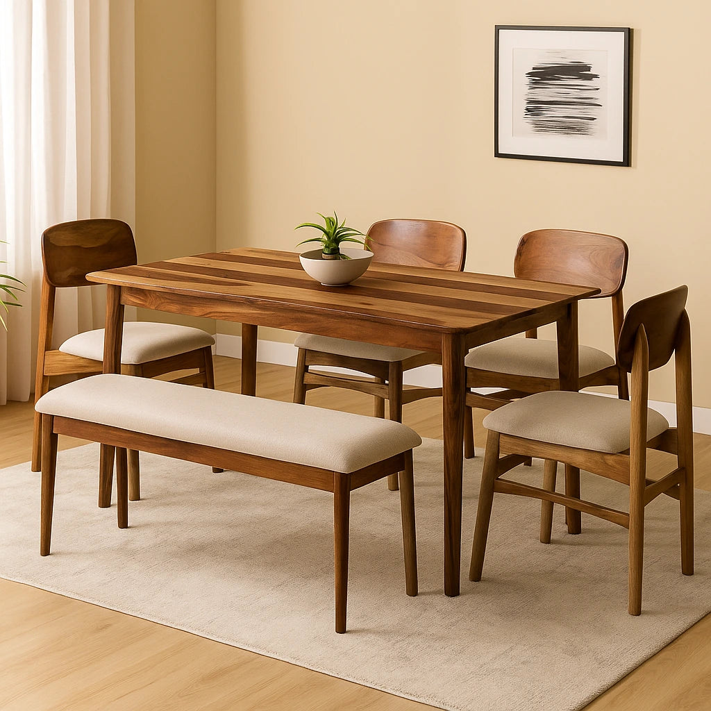 6 Seater Cushioned Dining Set With Bench