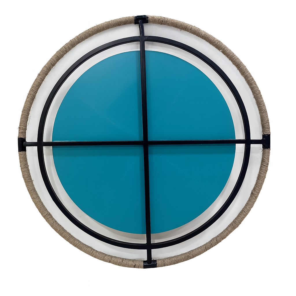 Round Iron Mirror with Jute Detailing – Wall Mirror - Furniza