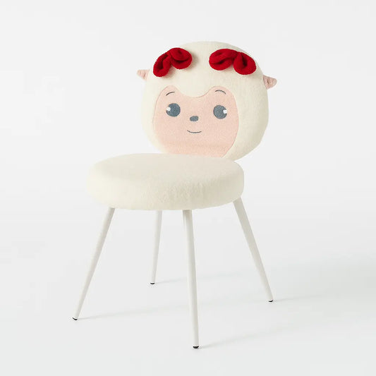 Kids Sheep Face Chair with Red Bow & White Cushion – Cozy Animal Design FURNIZA