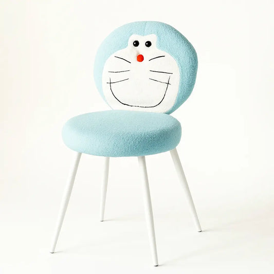 Kids Doraemon Chair with Sky Blue Boucle Fabric & White Metal Legs Furniza