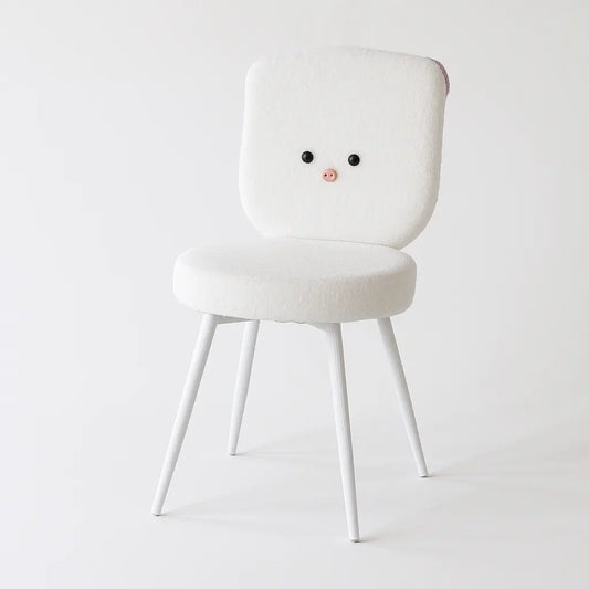 Kids White Piggy Chair with Soft Boucle Fabric & White Metal Legs FURNIZA