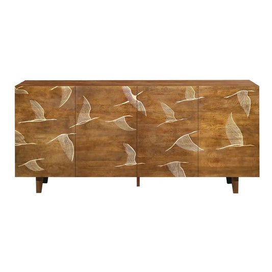 Vinda Hand Carved Mango Wood 4 Door Sideboard Walnut Finish - Furniza
