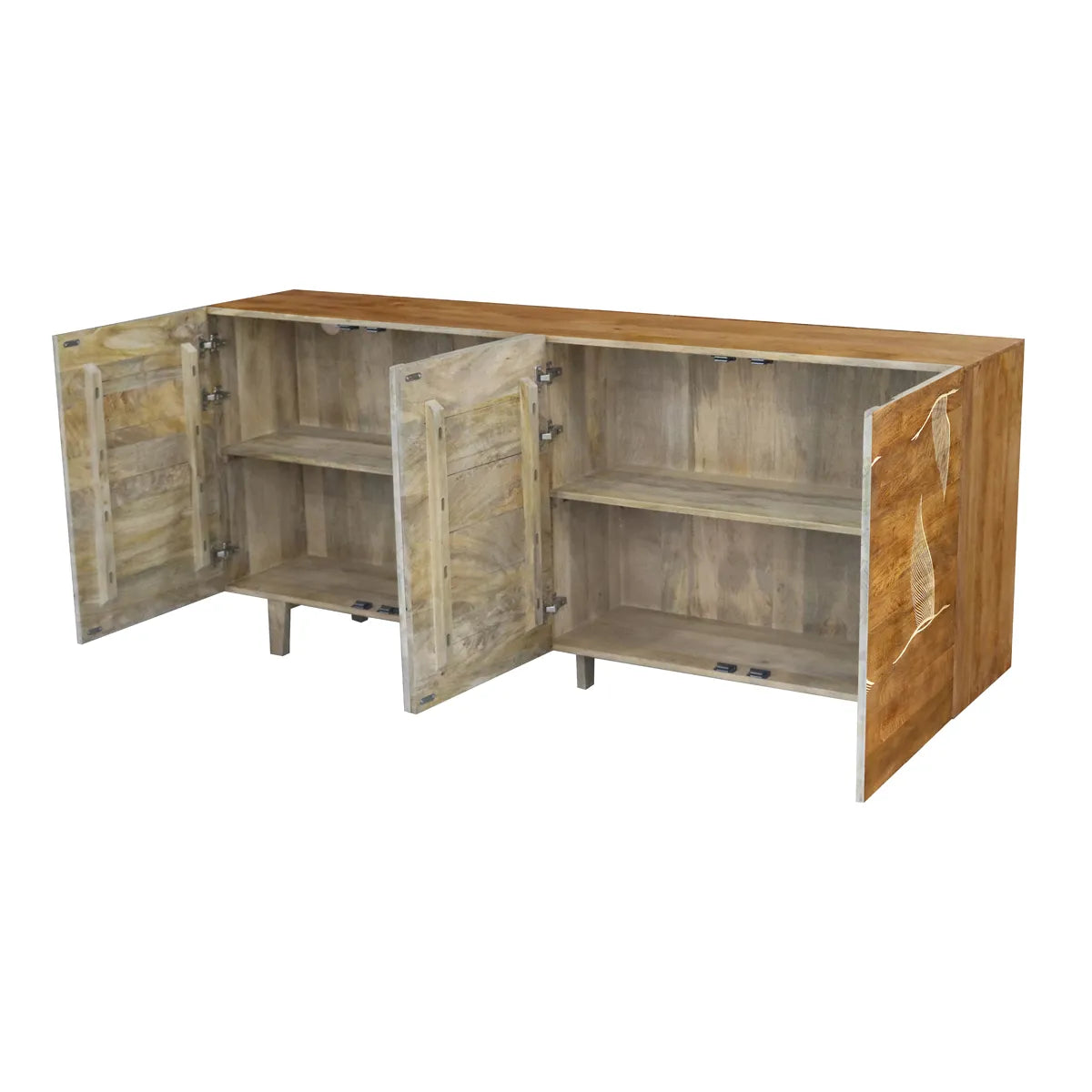 Vinda Hand Carved Mango Wood 4 Door Sideboard Walnut Finish