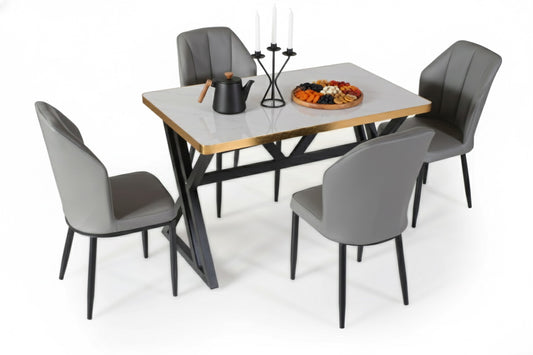 Modern 4 Seater Marble finish Dining Table Set with Upholstered Chairs