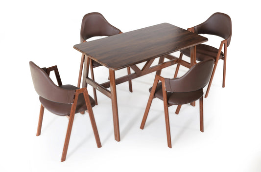 Modern Wooden 4 Seater Dining Table Set with Designer Chairs FURNIZA