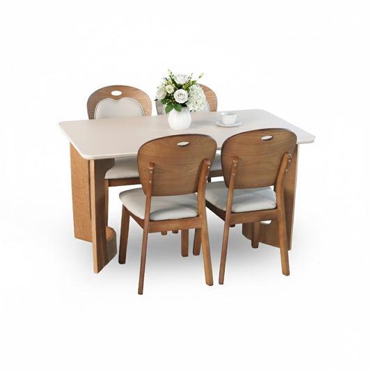 Contemporary Wooden 4 Seater Dining Table Set with Cushioned Chairs