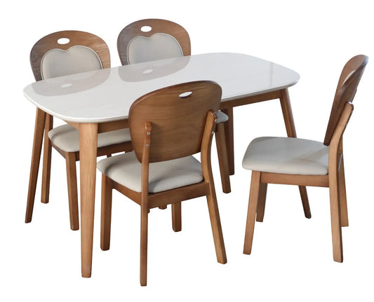 Modern Oval Wooden 4 Seater Dining Table Set with Cushioned Chairs FURNIZA