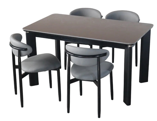Modern Rectangular 4 Seater Dining Table Set with Cushioned Chairs FURNIZA