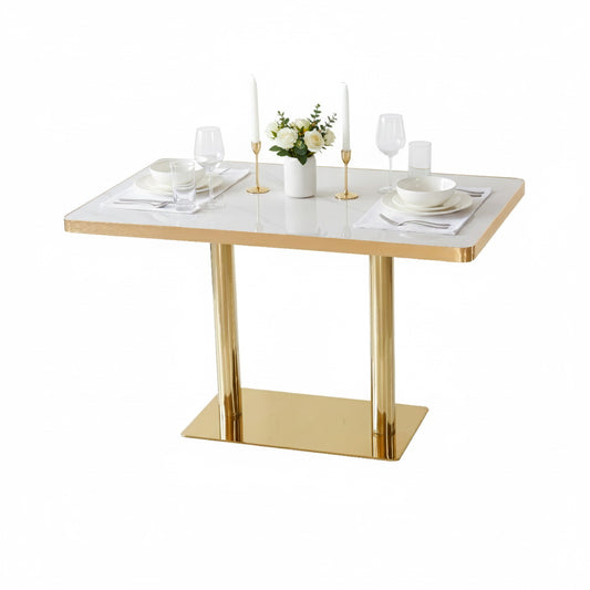 Modern Luxury Marble Top Dining Set with 4 Upholstered Chairs