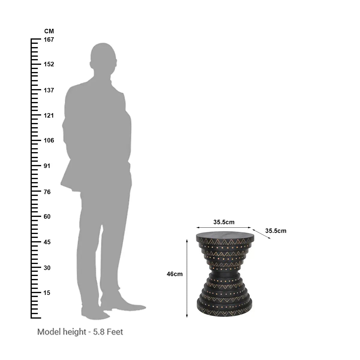 Furniza Black Side Table with Hand-Carved Leaf Pattern – Artisan Wooden Accent Table - Furniza