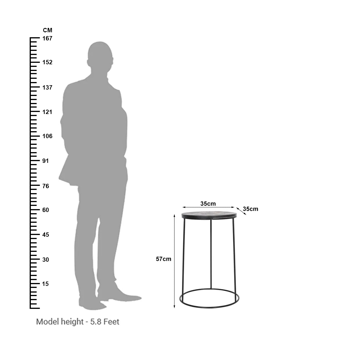 Hand-Carved Black Side Table with Iron Base – Modern Minimal Accent Table