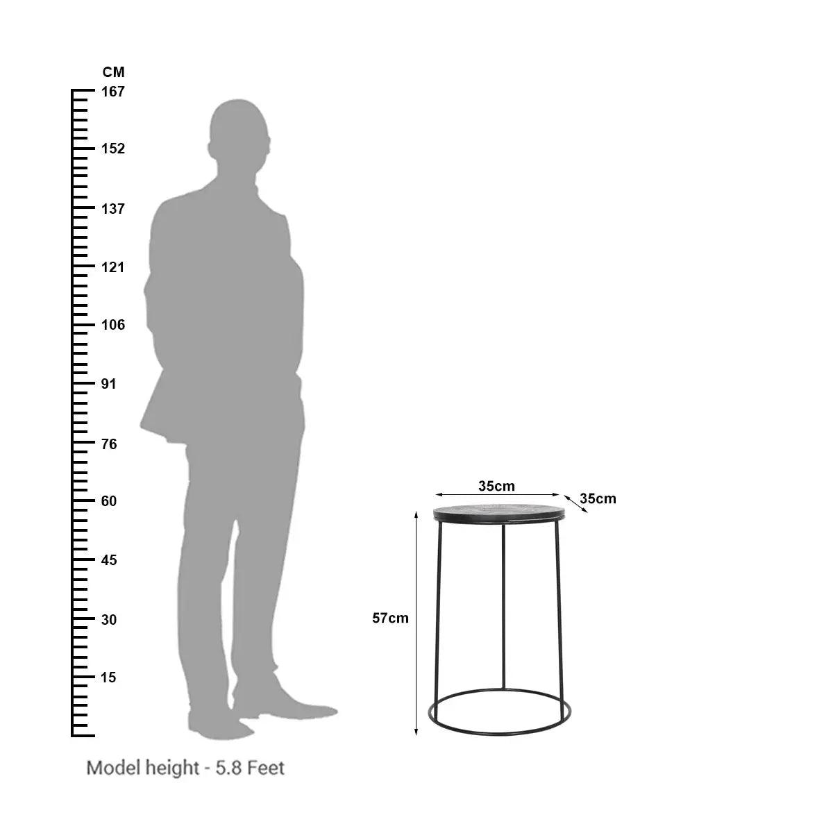 Hand-Carved Black Side Table with Iron Base – Modern Minimal Accent Table - Furniza