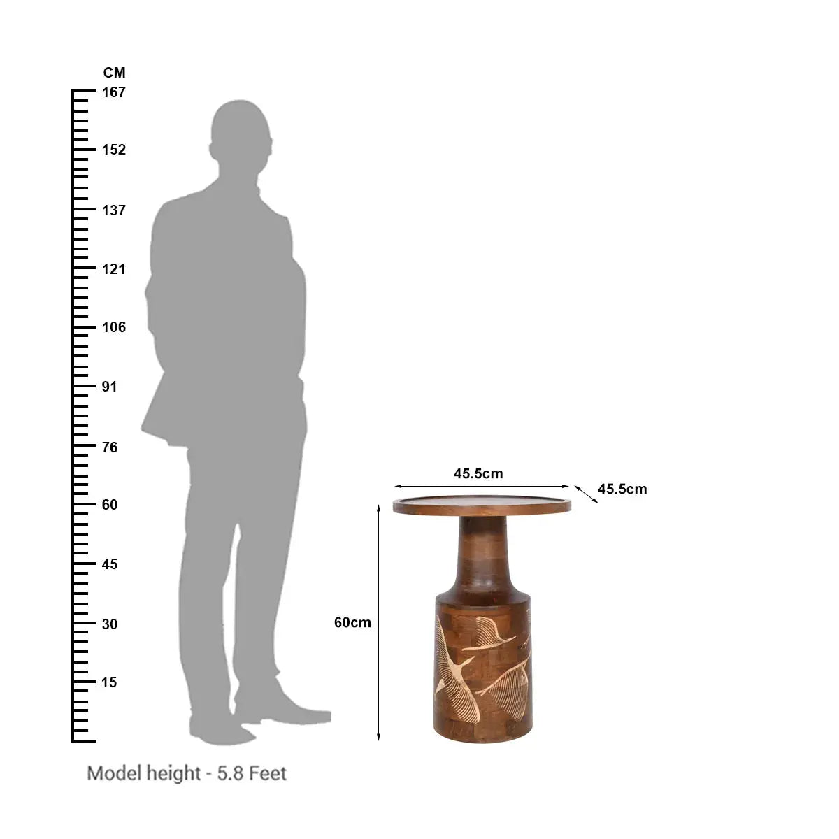 Walnut Side Table with Hand-Carved Bird & Leaf Motif – Artisan Wooden Accent Table - Furniza