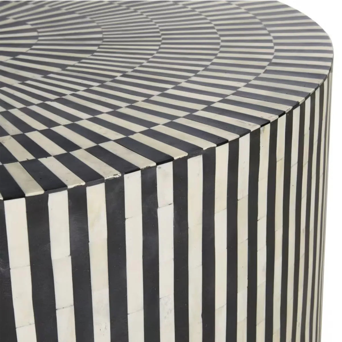 Bone Inlay Coffee Table in Black & White Finish with Hypnotic Design