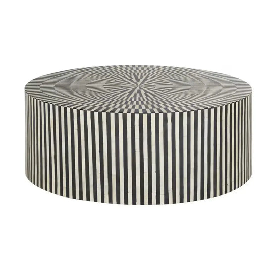 Bone Inlay Coffee Table in Black & White Finish with Hypnotic Design - Furniza