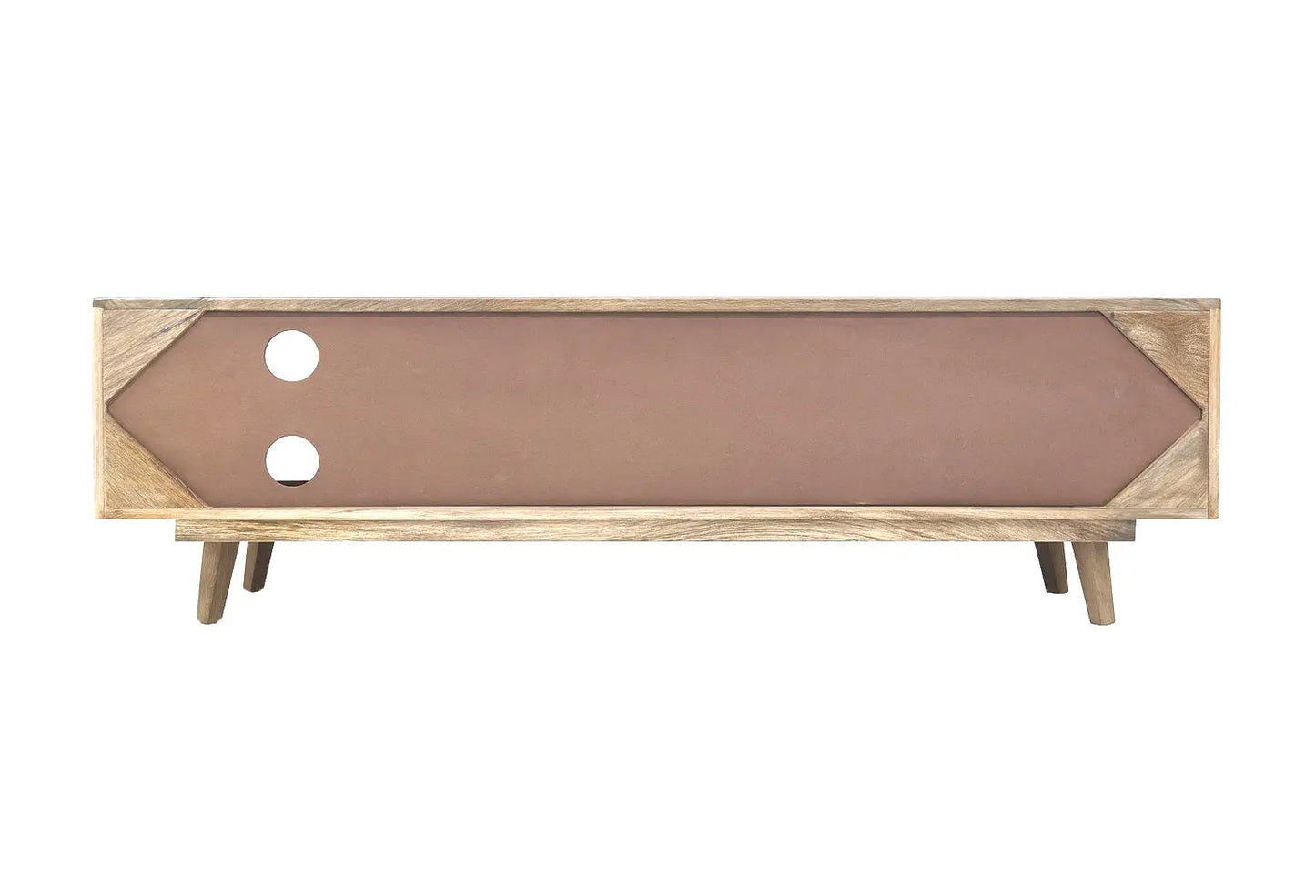 Wooden TV Unit – Natural Finish with Carved Geometric Doors FURNIZA