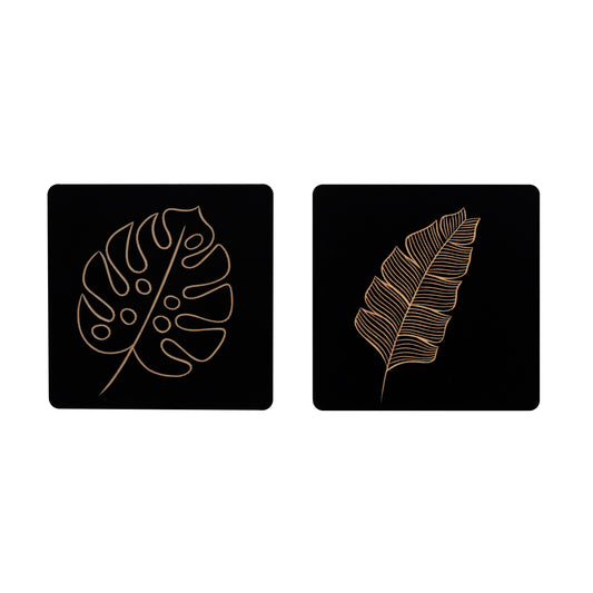 Set of 2 Hand-Carved Leaf Wall Panel - Furniza