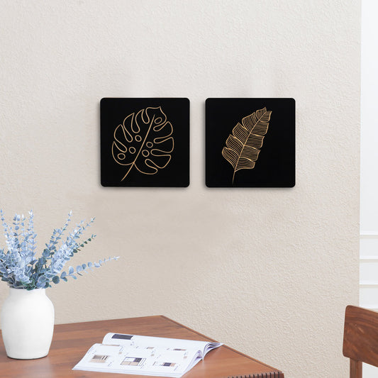 Set of 2 Hand-Carved Leaf Wall Panel - Furniza