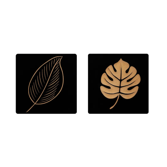 Set of 2 Hand-Carved Leaf Pattern Panel - Furniza