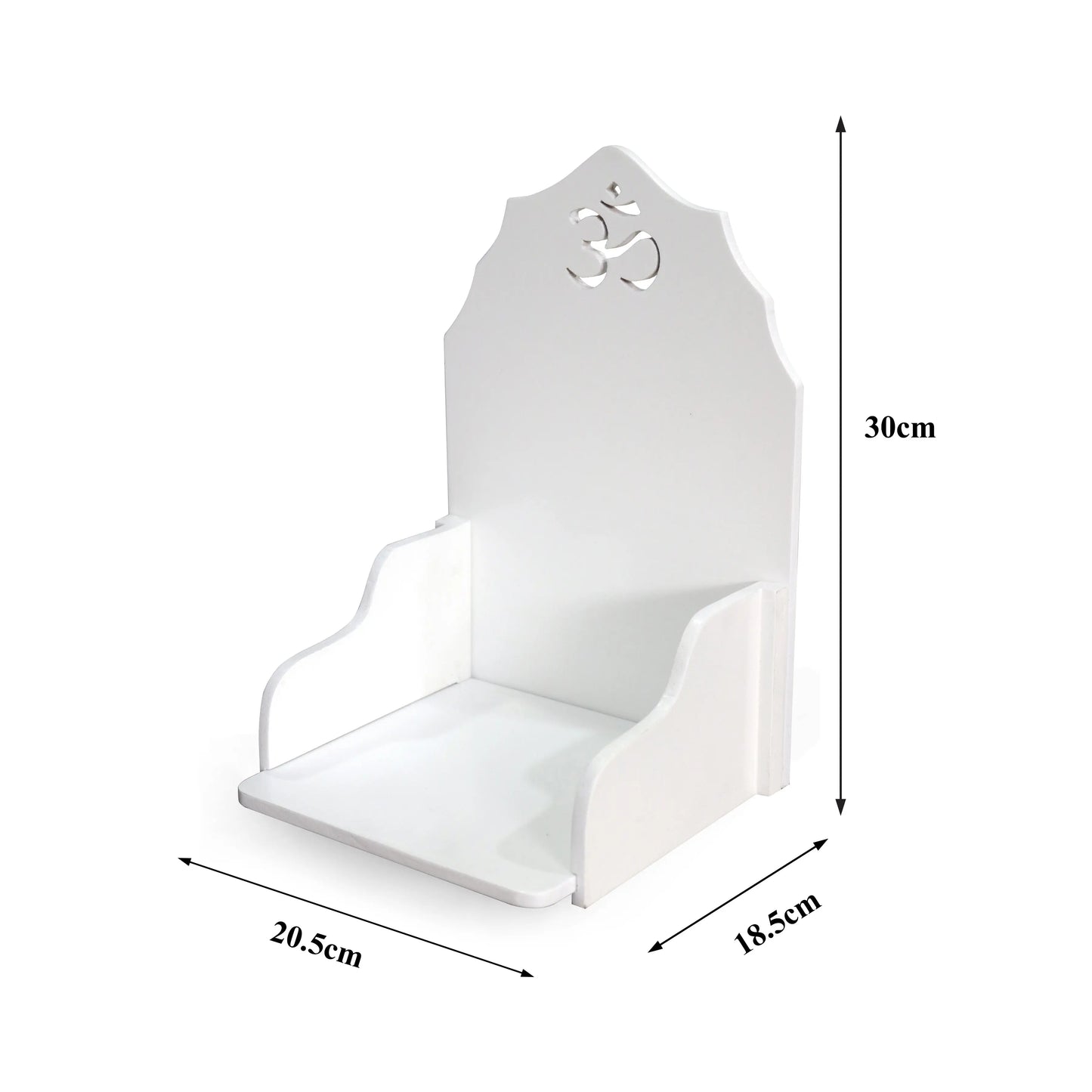 White MDF Wooden Foldable Temple with Om Carving – Compact Wall Mount Pooja Mandir FURNIZA