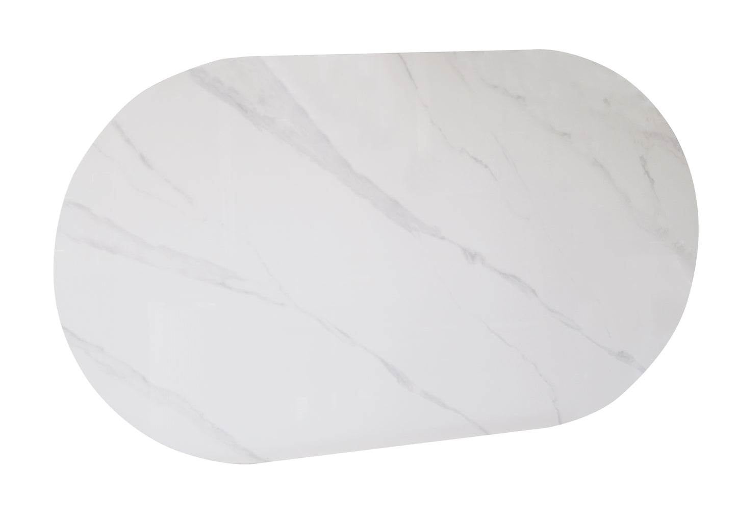 Modern Oval Dining Table with Marble Finish & Fluted Base