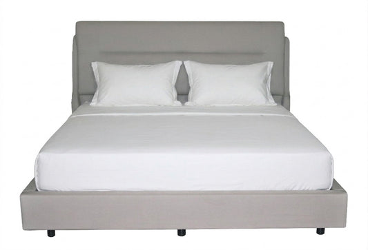 Modern Upholstered Platform Bed with Wingback Headboard – Premium Fabric Bed Frame