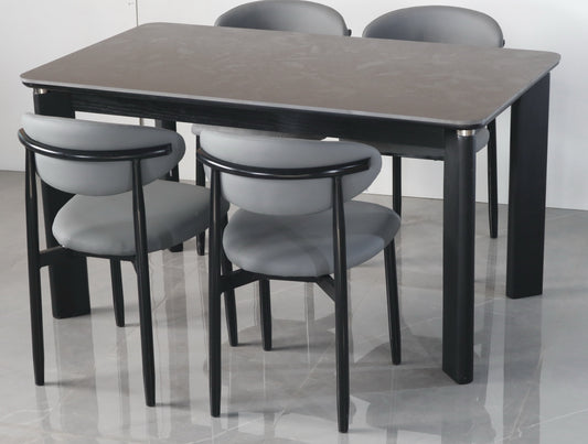 Modern Black Dining Table with Marble Finish Top – 4 Seater