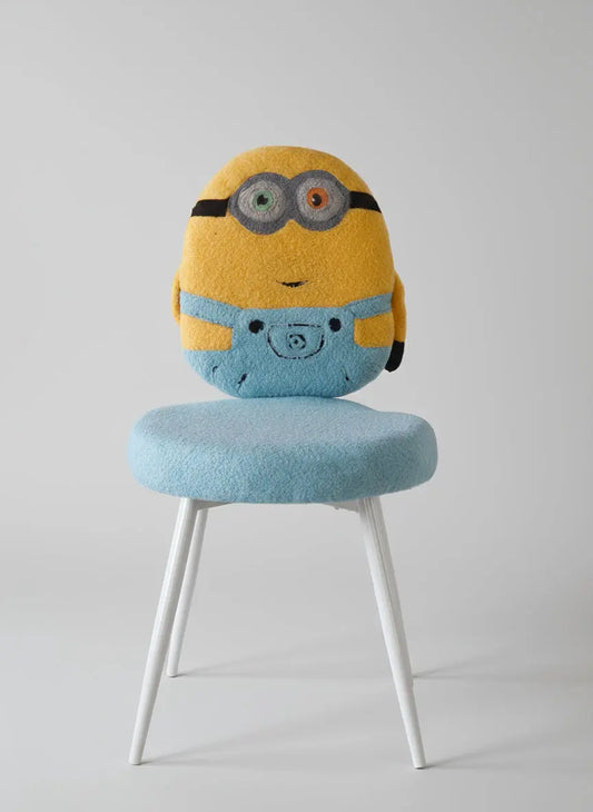 Kids Minion Chair with Blue Cushion & White Metal Legs – Cartoon Edition