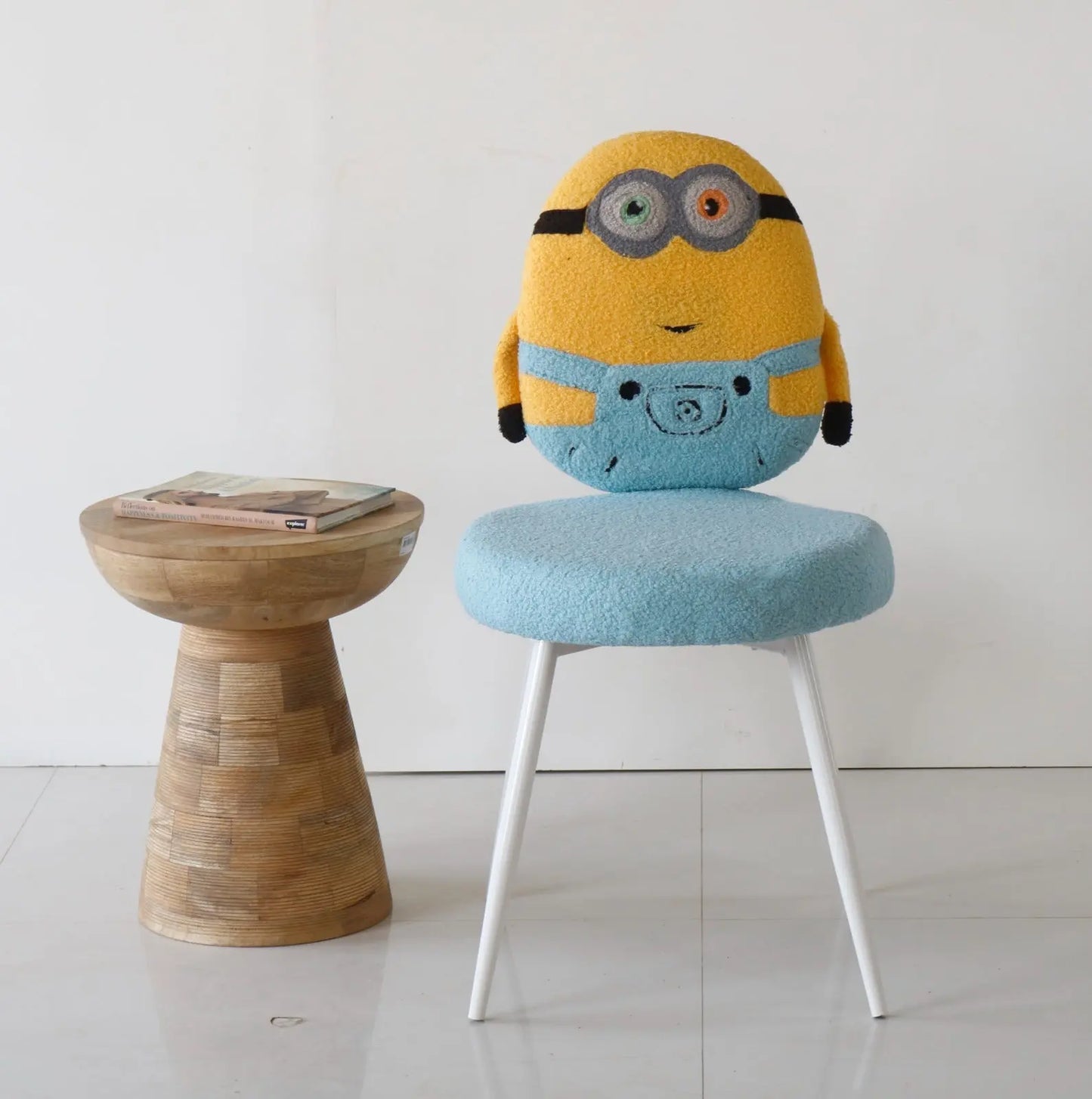 Kids Minion Chair with Blue Cushion & White Metal Legs – Cartoon Edition FURNIZA