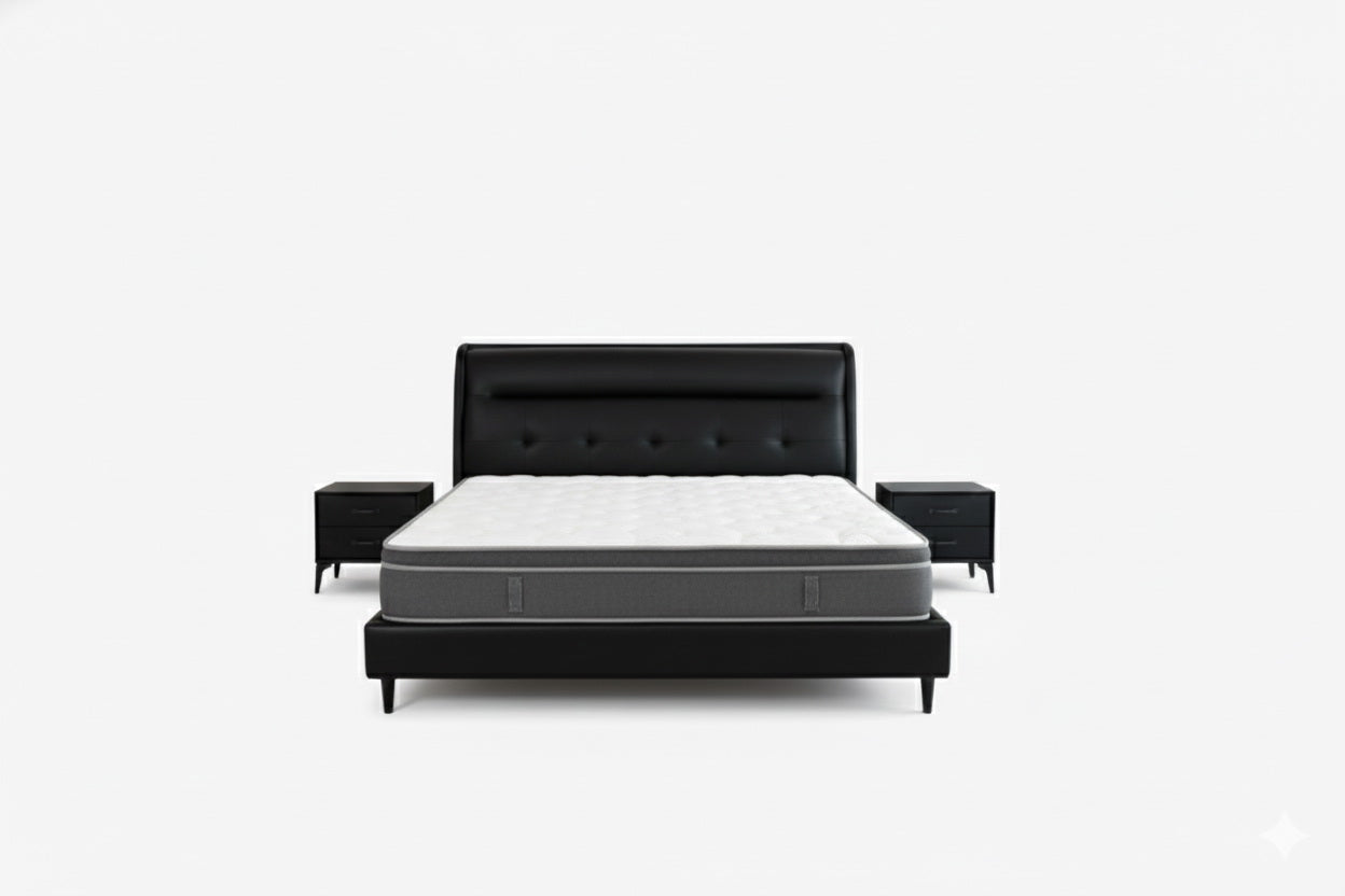 Luxury Black Upholstered King Bed 180×200 cm – Modern Sleek Design