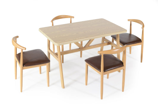 6 Seater Dining Table – Natural Finish Modern Rectangular Table Furniza