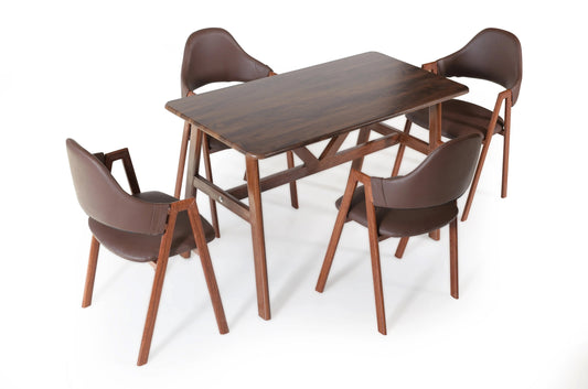 4 Seater Dining Table – Walnut Finish Modern Rectangular Table