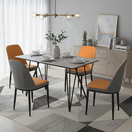 Modern 4 Seater Dining Table Set with Marble Finish & Upholstered Chairs