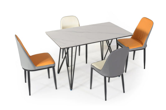 Marble Finish Dining Table – Modern Rectangular Table with Metal Legs FURNIZA